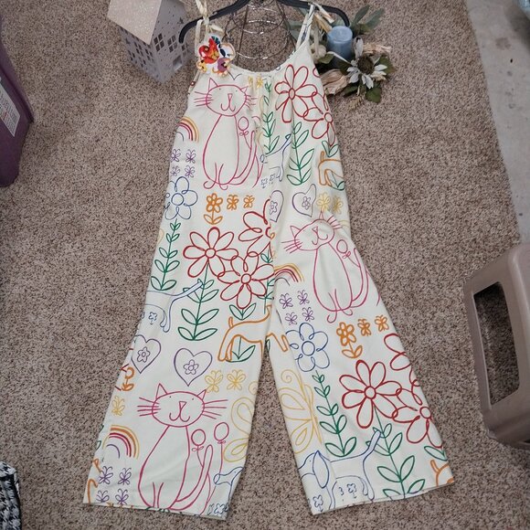 Handmade Pants - 3523 Size Large Wide leg Jumpsuit In Yellow and Green Print.